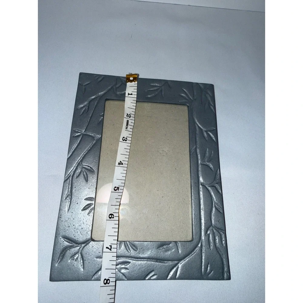 Pewter Finish Metal Bamboo Branch Embossed 4x6 Photo Picture Frame Silver Tone